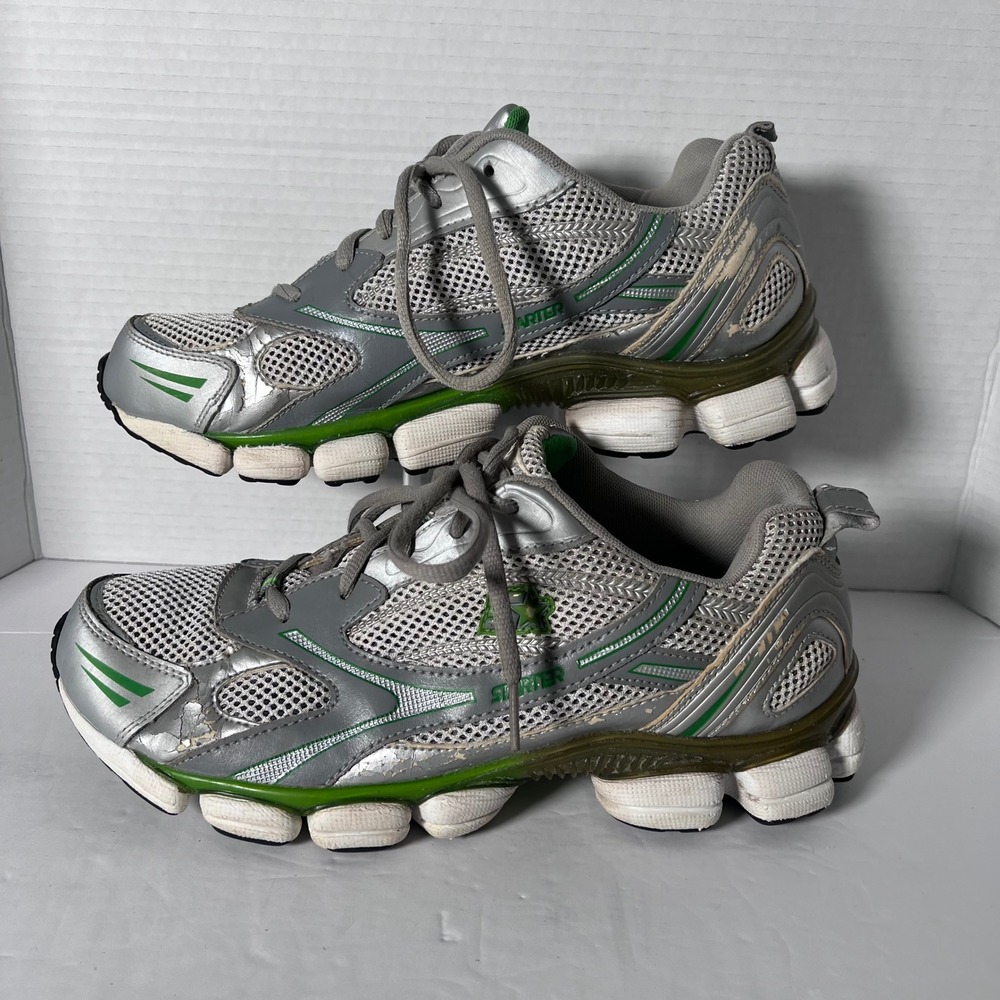 Starter Jerry Mens 11 Running Shoes‎ Silver Green Metallic Y2K Segmented Sole